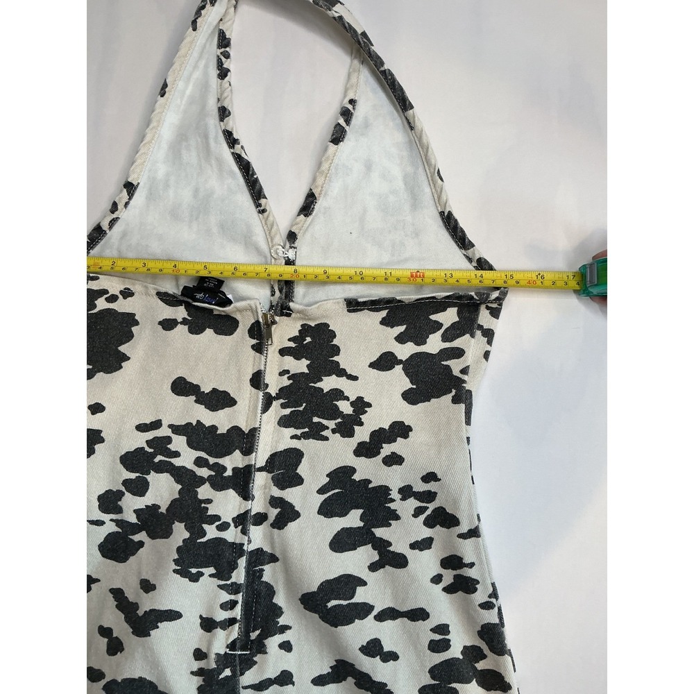 Nasty Gal Dalmatian Print Halter Mini Dress White Black Cutout Denim US 4 NWT - Picture 12 of 12